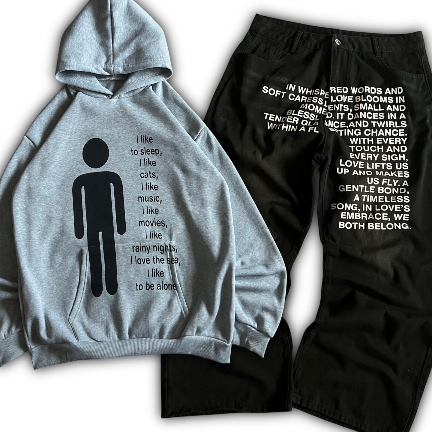 Streetwear Hoodie - Jeans con Motivi Letterari Stile Americano