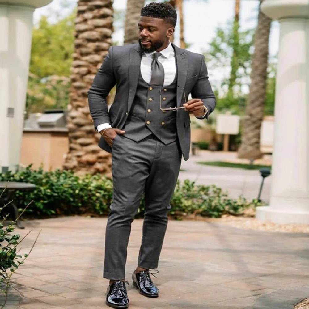 Mens Fashion Dark Grey Pants - Abiti da sposa da uomo grigio