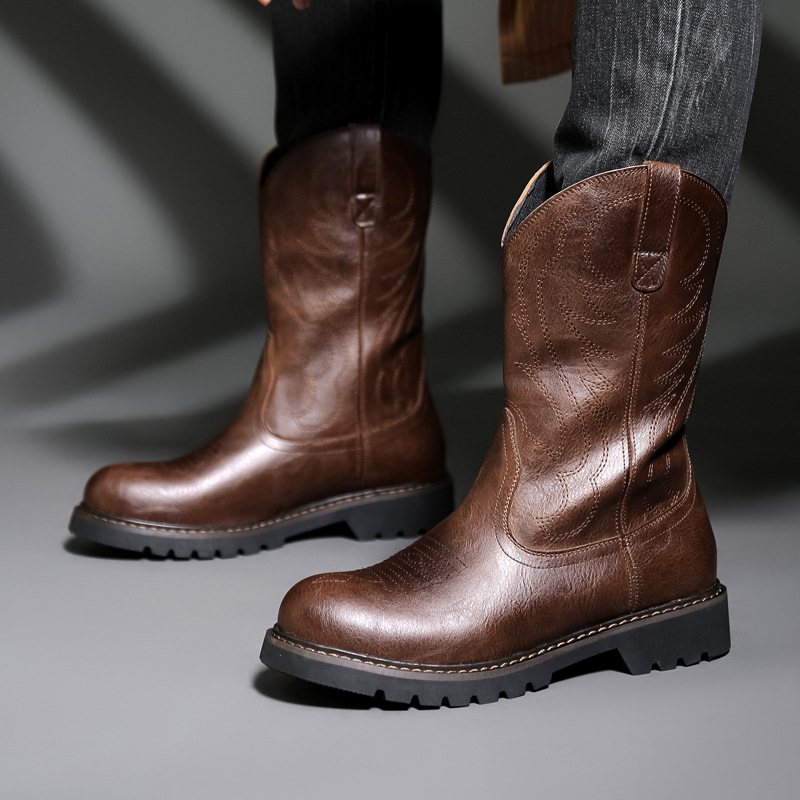 Men Fashion Vintage - Stivali da cowboy da uomo di