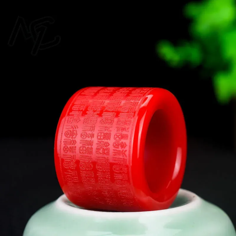 Men'S Fashion Rings - Natural RED Jade Ring Heart Meridian