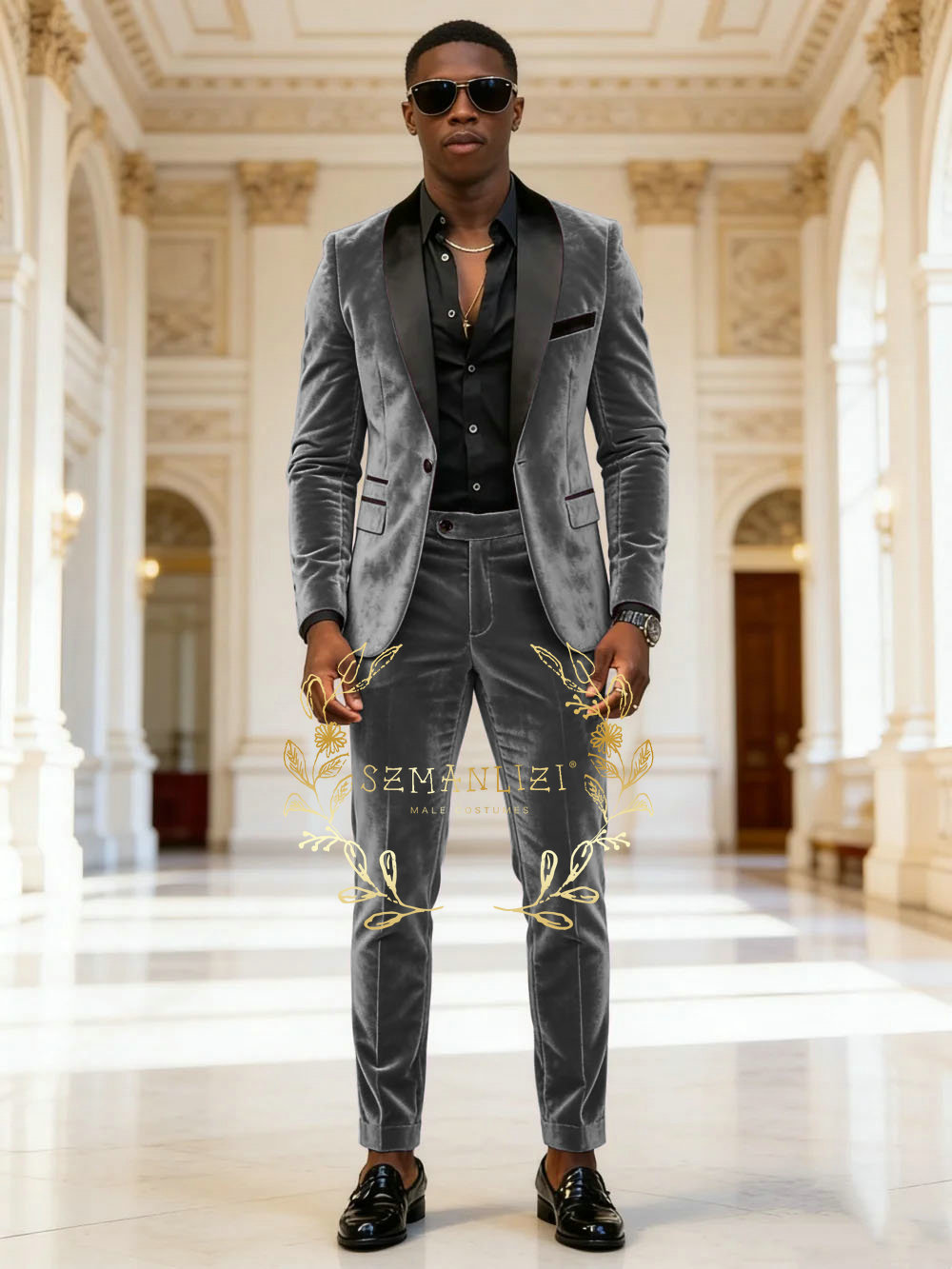 Mens Fashion Dark Grey Pants - Completo da Uomo in Velluto Grigio