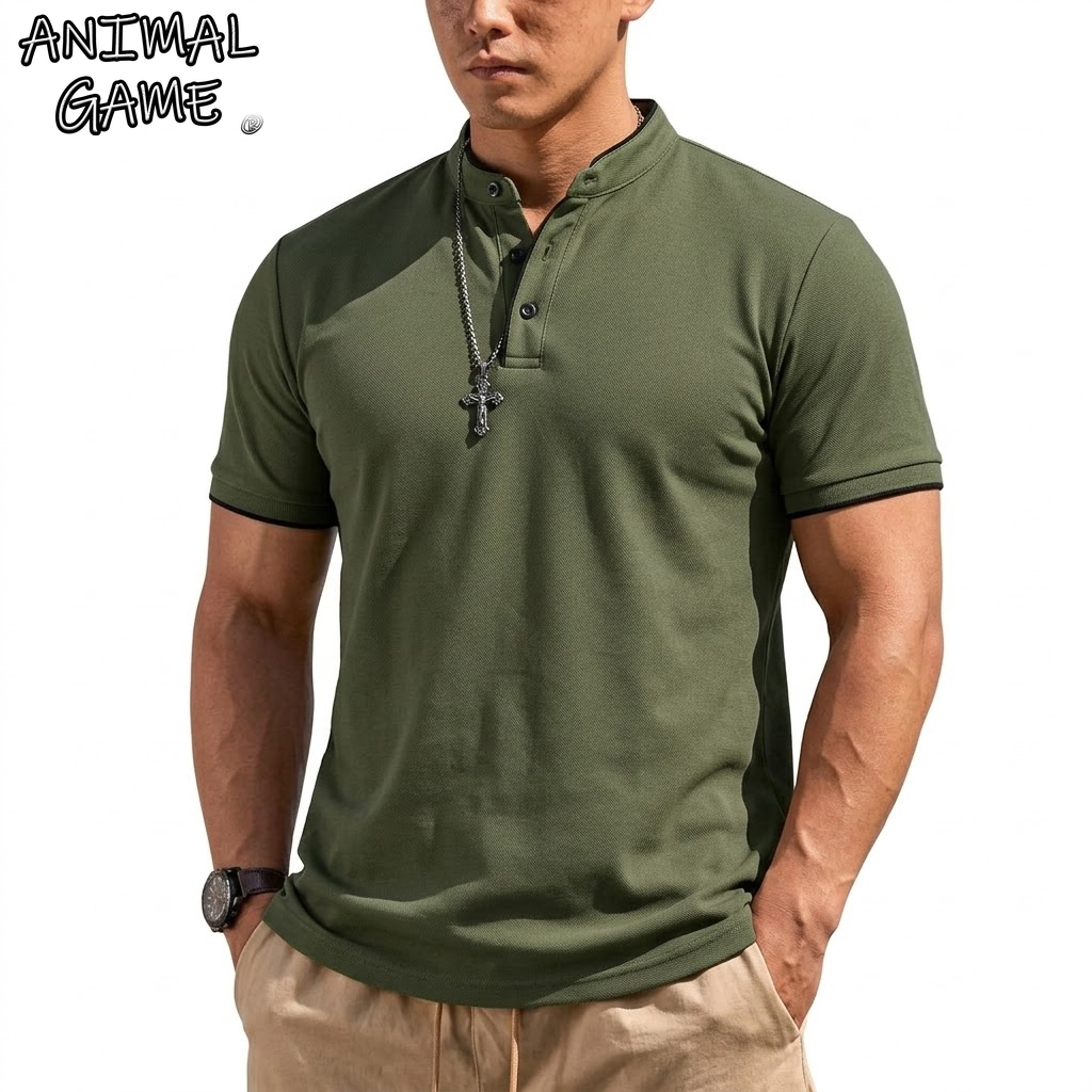 Men'S Fashion Polo Shirt - Maglietta Henley Estiva a Maniche Corte