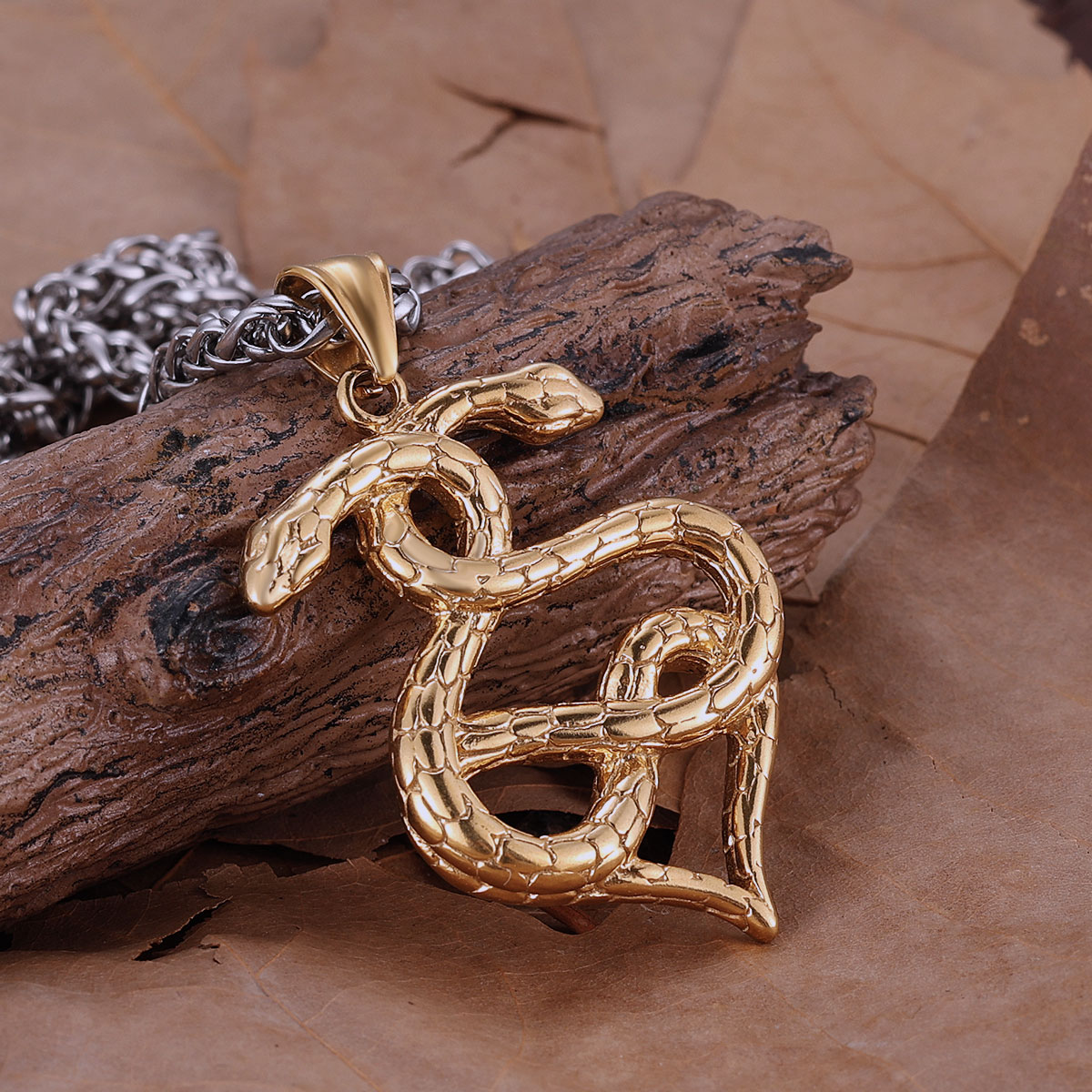 Men Fashion Vintage - Collana con serpente gemelo vichingo in