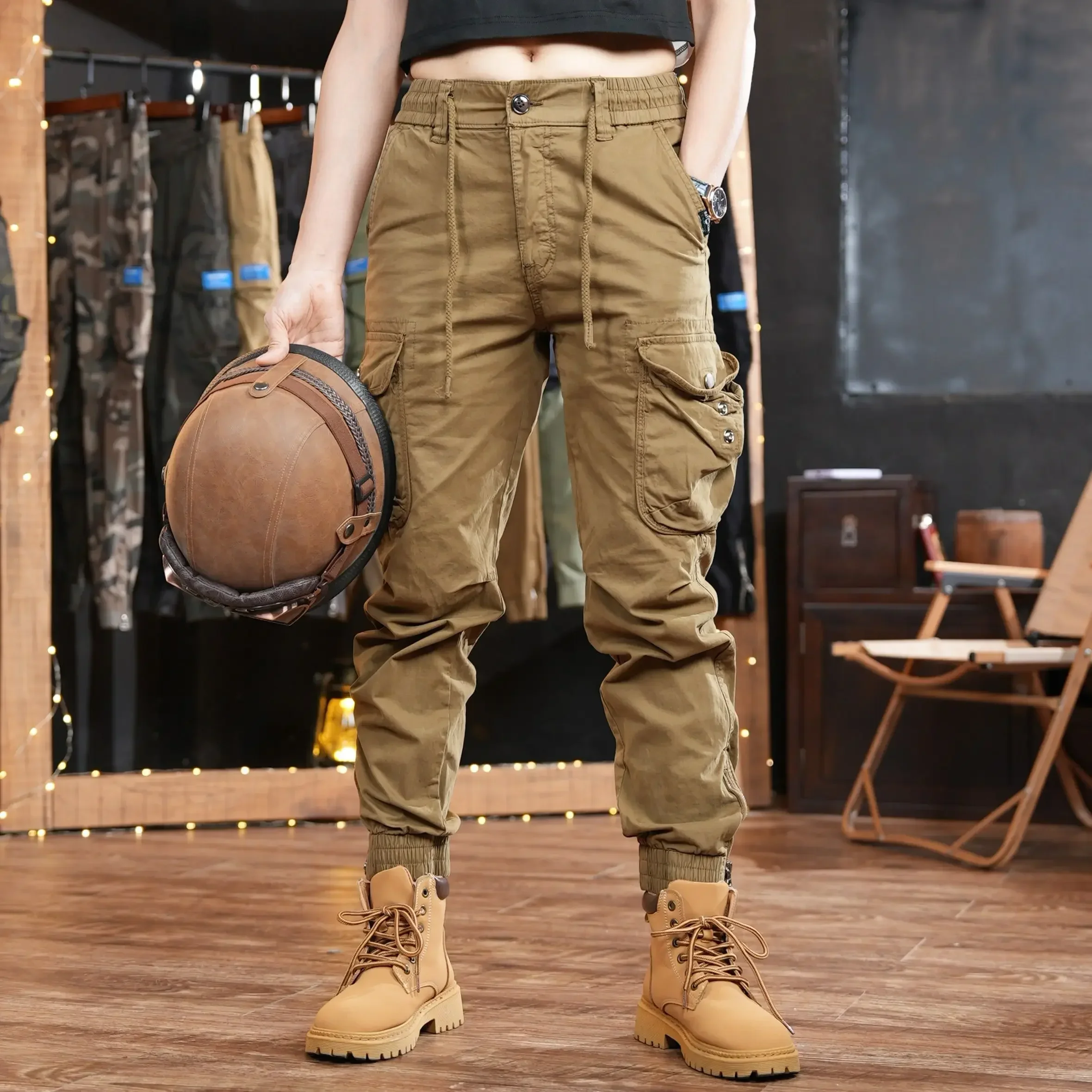 Men'S Fashion Khaki Pants - Pantaloni da esterno multitasche Pantaloni cargo