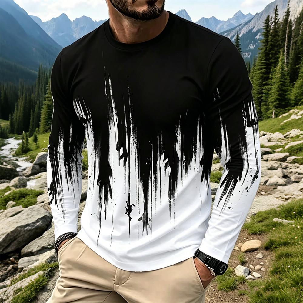 Men Fashion Vintage - T-shirt a maniche lunghe da uomo
